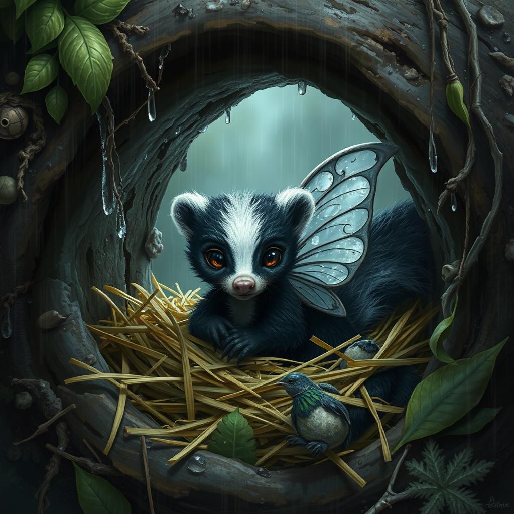 Surreal Skunk Hollow Sanctuary with a Soaked Fairy Guest