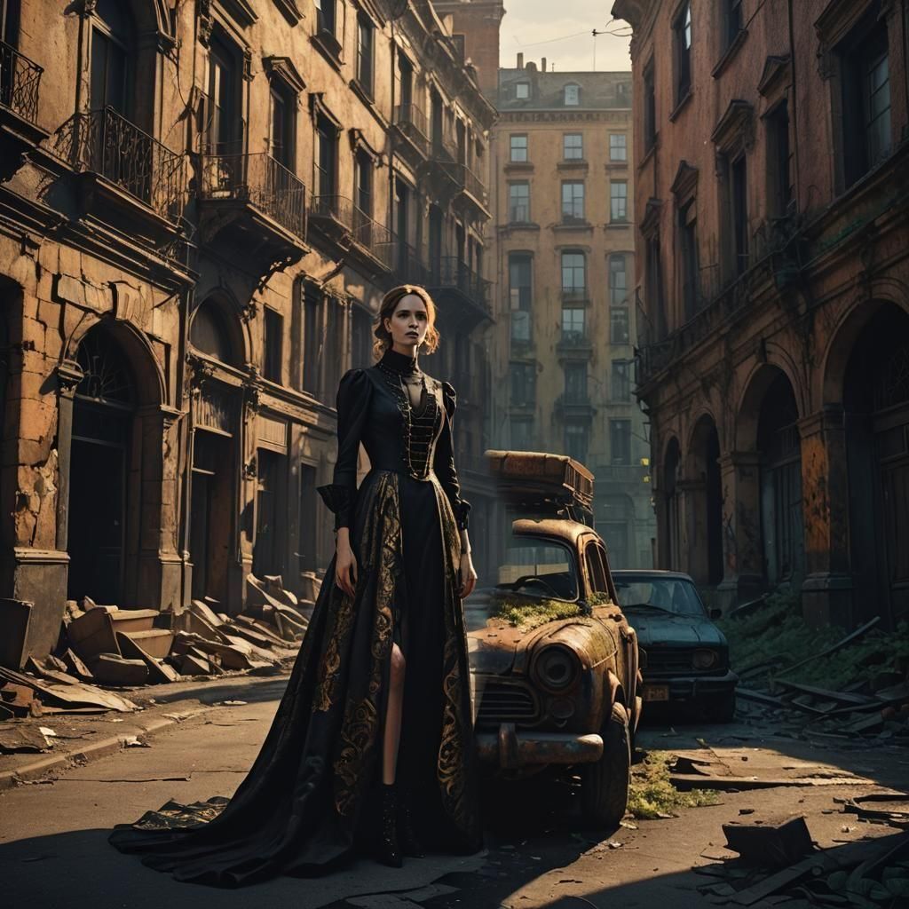 Rainy Night: Woman in Urban Fantasy Landscape