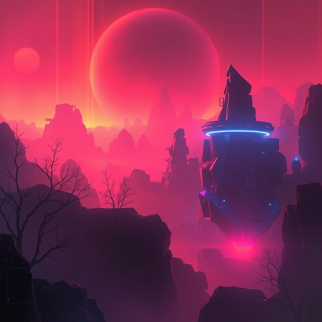 Dreamlike Futuristic Landscape with Ethereal Lighting