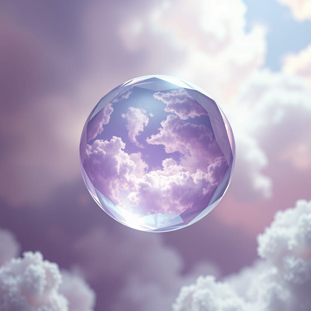 Ethereal Glass Orb Suspended in Cloudy Dreamscapes