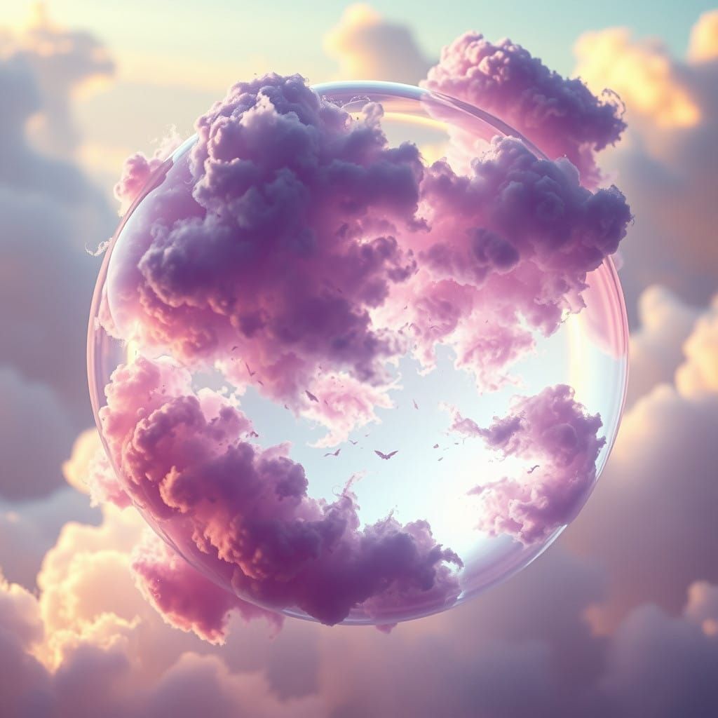 Luminous Glass Orb Amidst Swirling Clouds