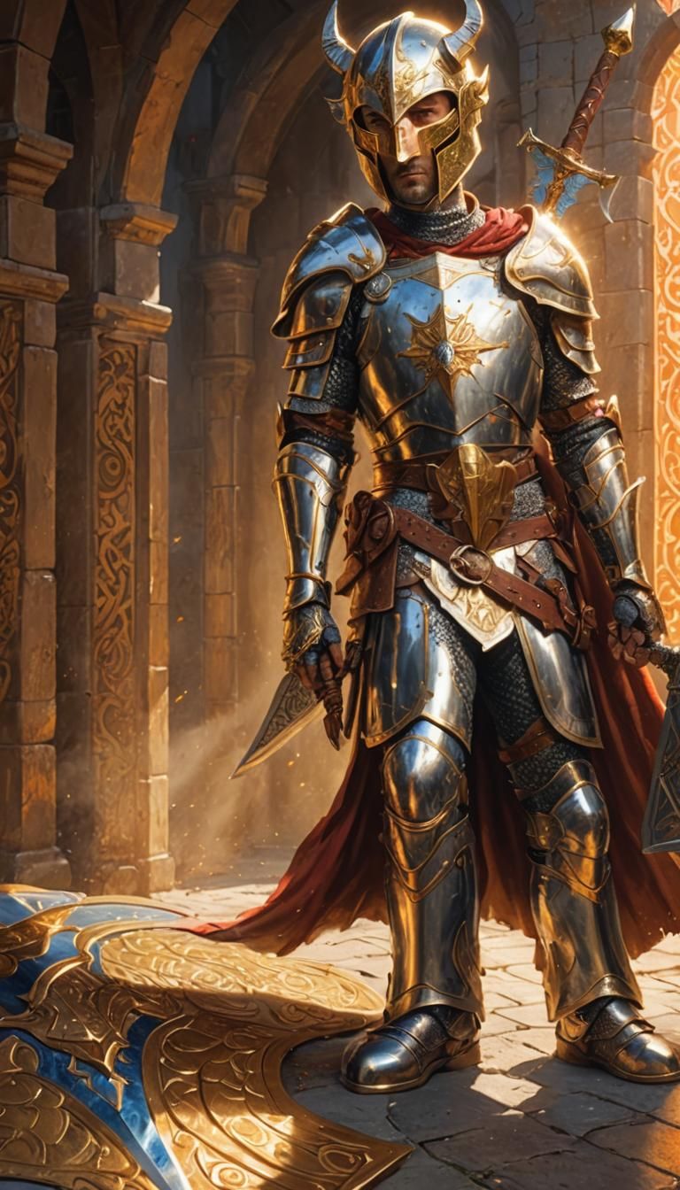 Photorealistic Paladin in Golden Light