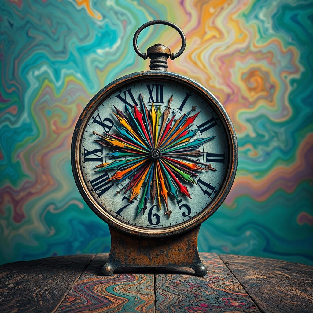 Surreal Timepiece in Vibrant Chaos