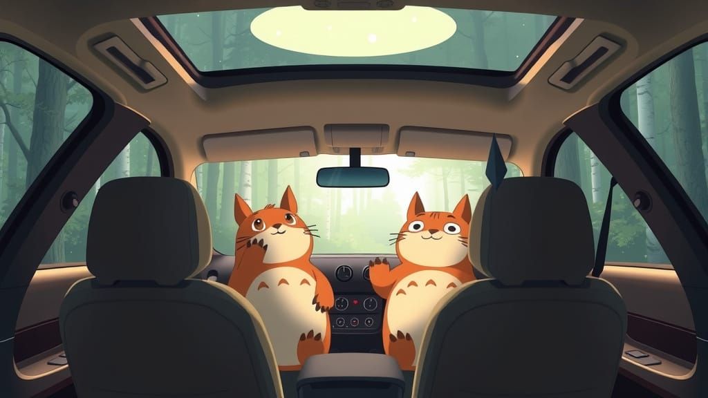 Ghibli-Inspired Animated Car Interior Scene
