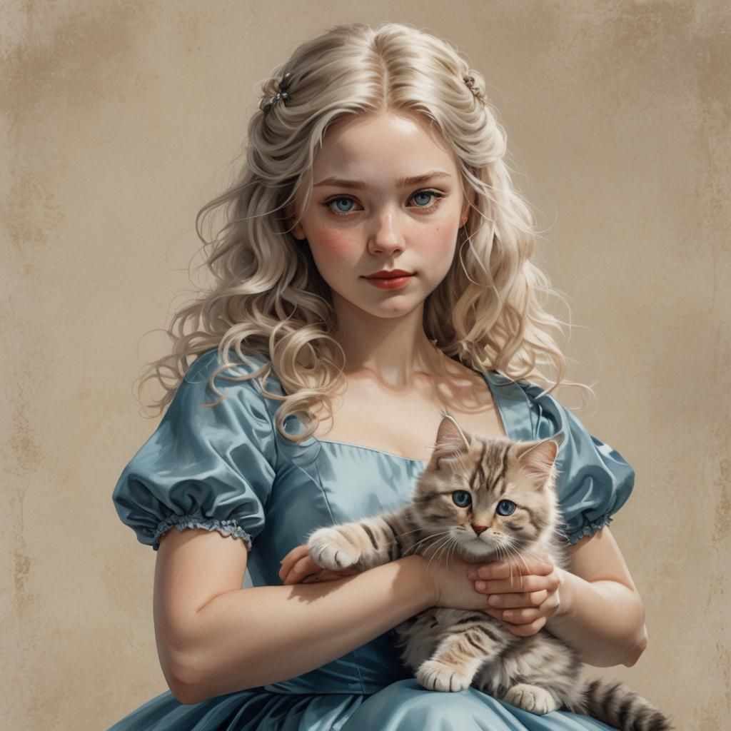 Toddler and Siberian Cat in Hyperrealistic Style