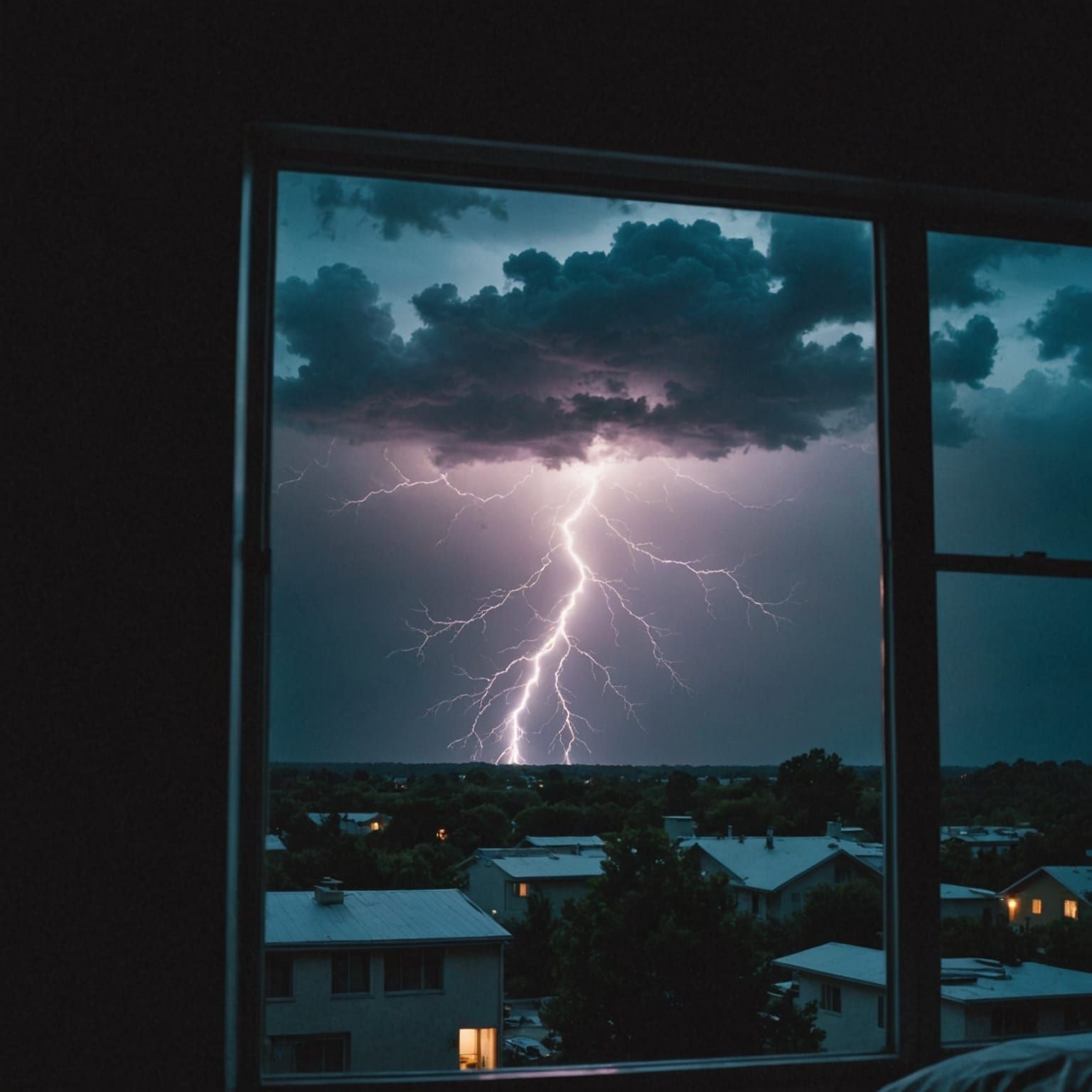 Dramatic Lightning Strike Outside Bedroom Window: Cinematic ...
