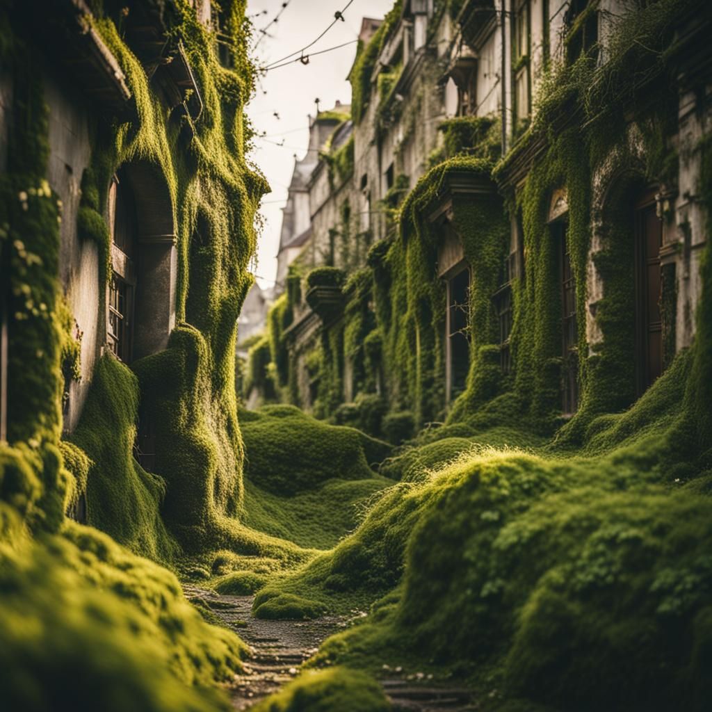City Overgrown with Vines and Moss