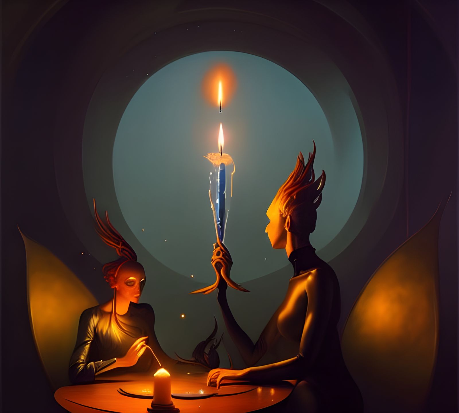 Celestial Woman in Dreamy Encounter, Magical Particles