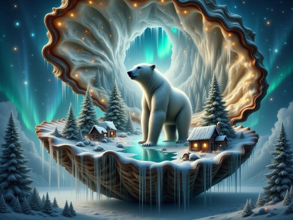 Arctic World Inside Giant Oyster Shell Fantasy Art