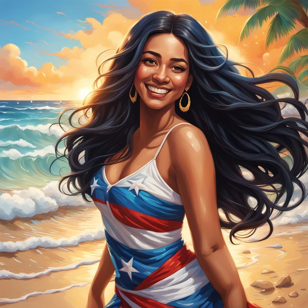 Beautiful Puerto Rican Woman Dancing on Beach