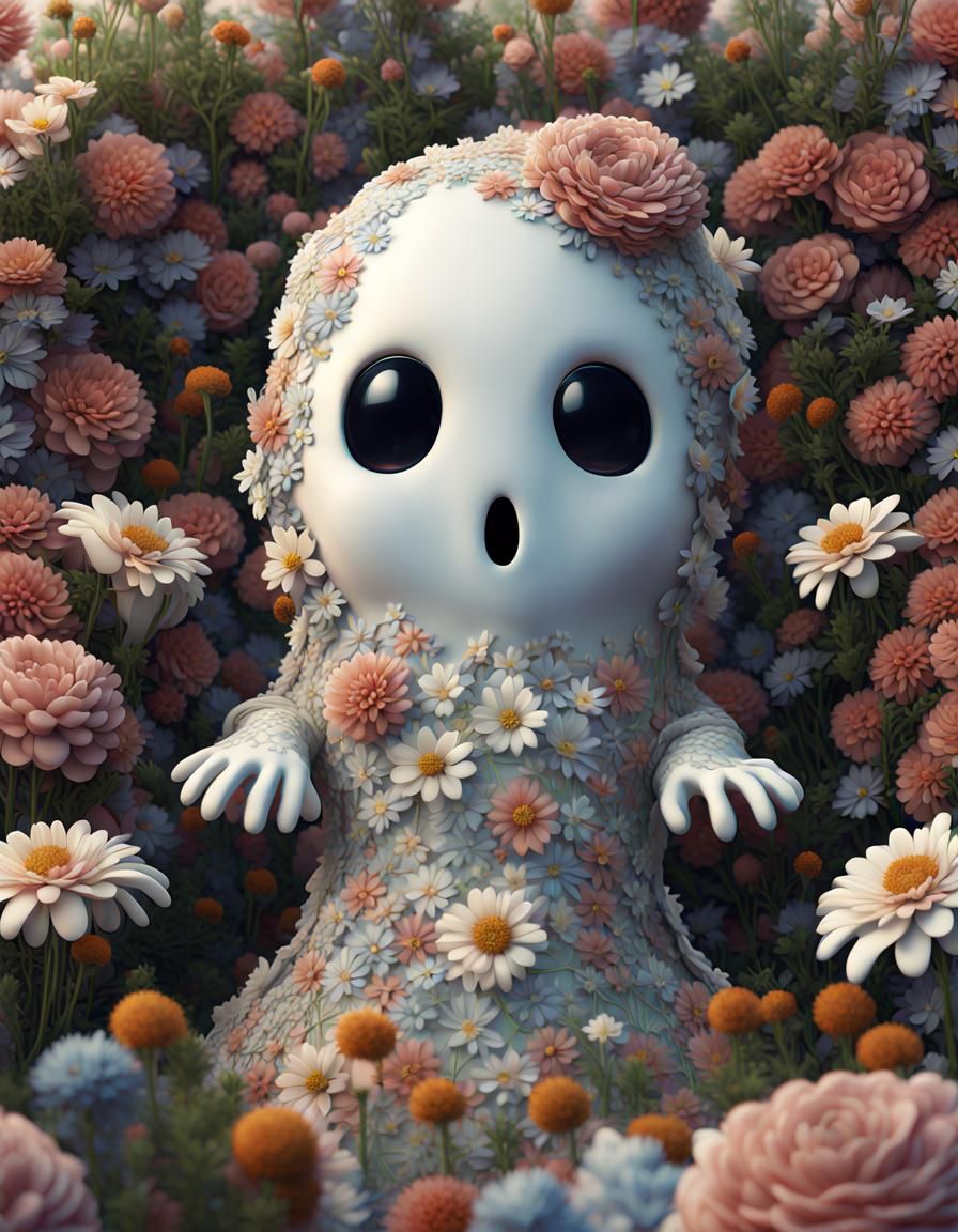 Floral Ghost in Whimsical Garden