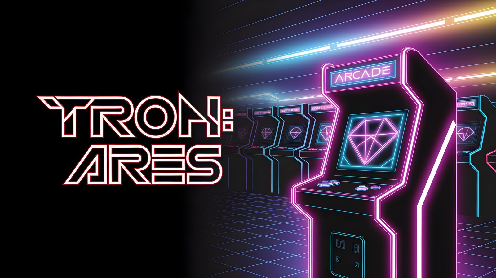 Neon Retro Gaming Scene with Tron Arcade Machine