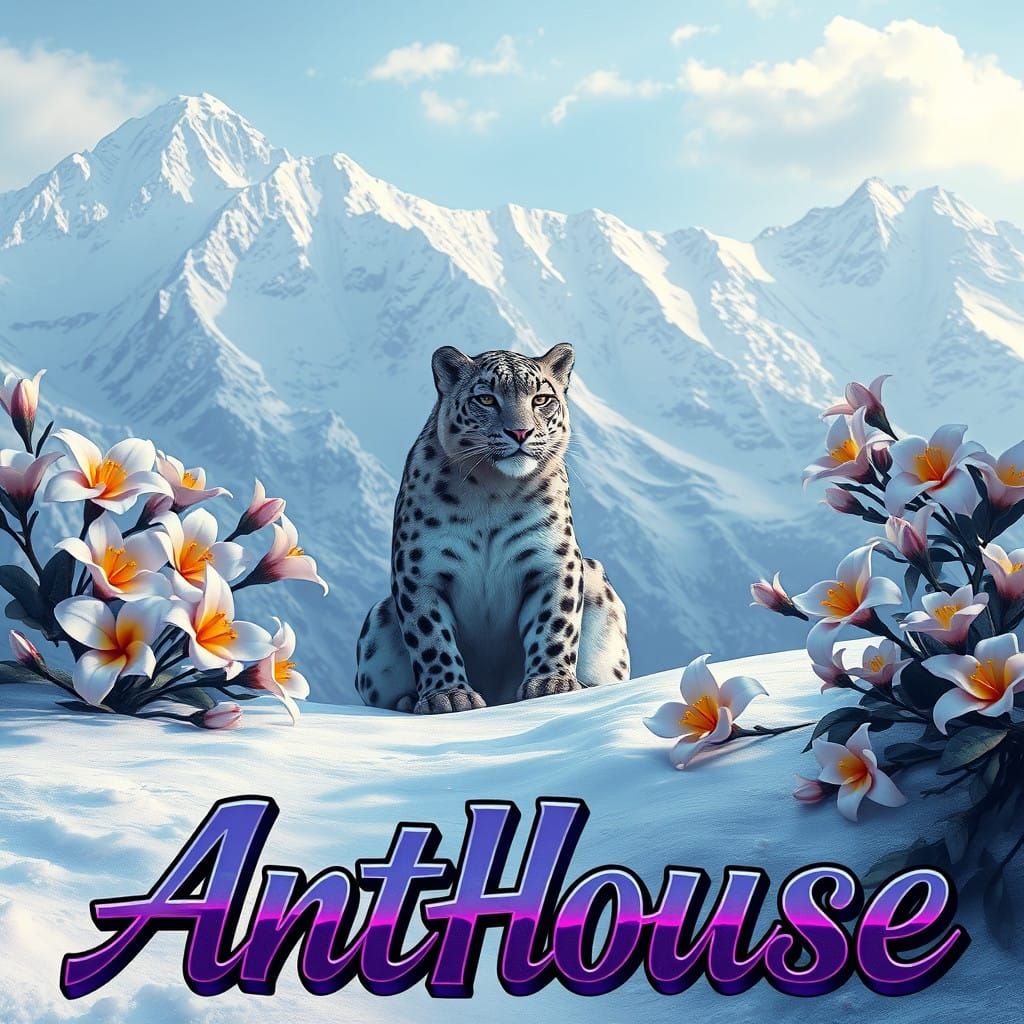 Regal Snow Leopard and Graffiti in a Winter Wonderland