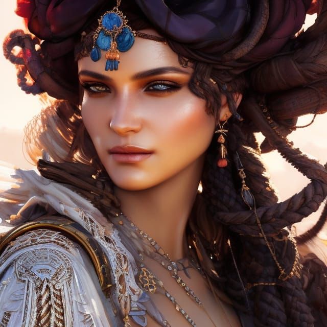 RPG Desert Princess Portrait in Detailed Illustration