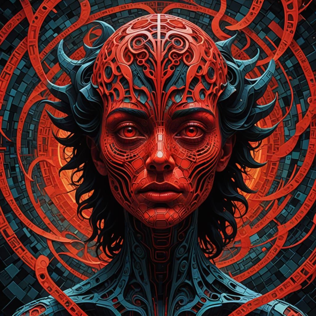 Alien Face Observing Recursive Vortex, Inspired by Ernst and...