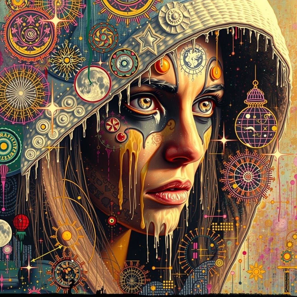 Ethereal Desert Sunset Meets Glitching Digital Moon