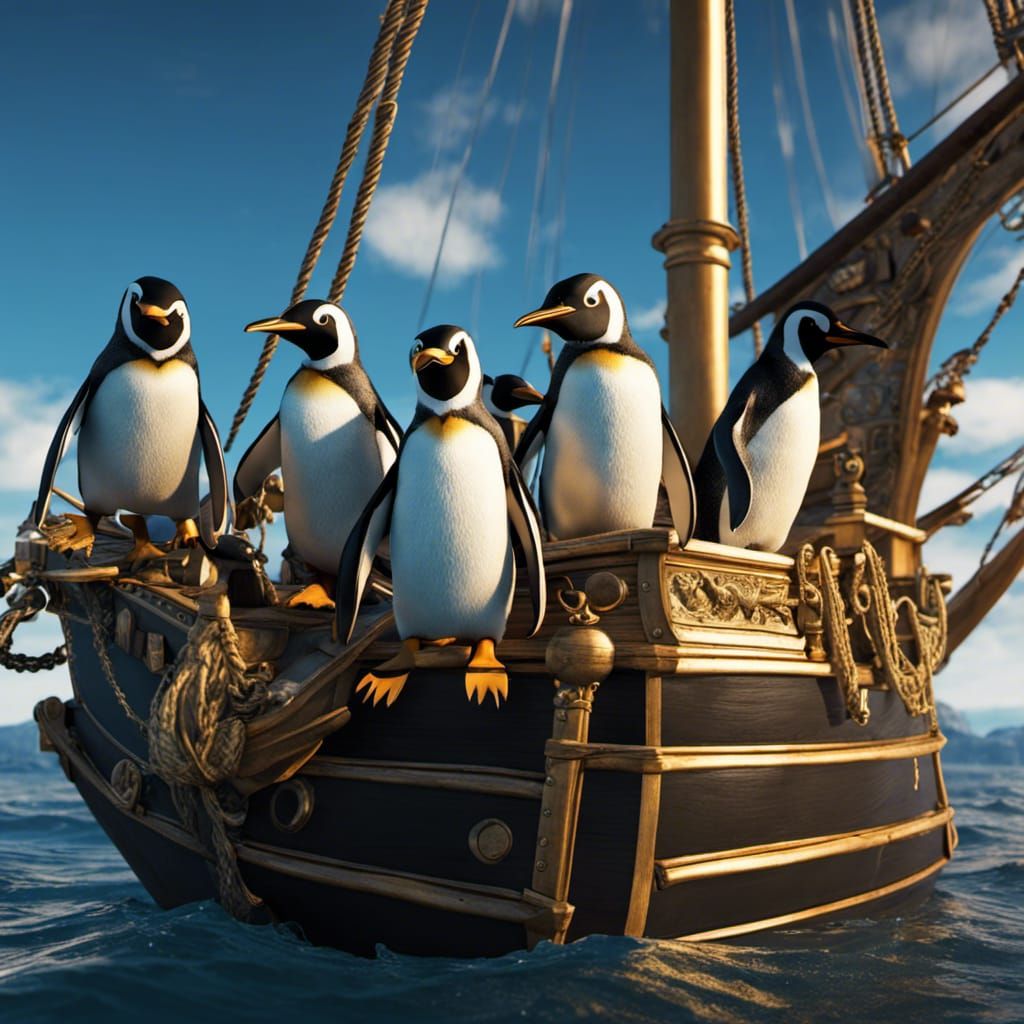 Pirate Penguins on Ship, Photorealistic VFX Octane Render
