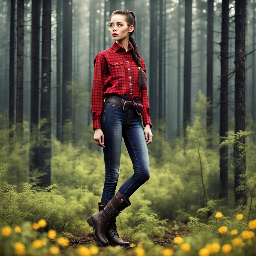 Girl in Forest with Flowers, Hyperdetailed Portrait