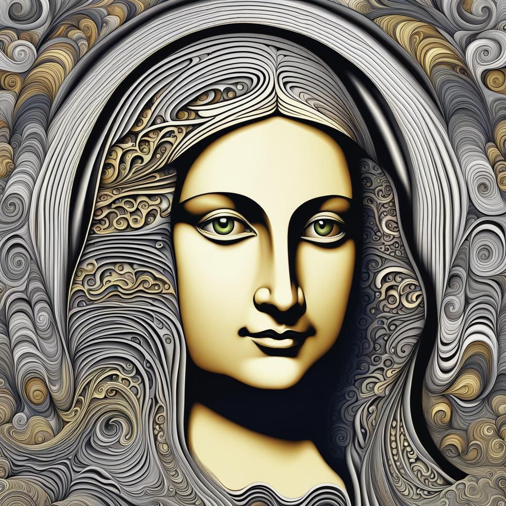 Abstract Mona Lisa with Fractal and Zentangle Elements