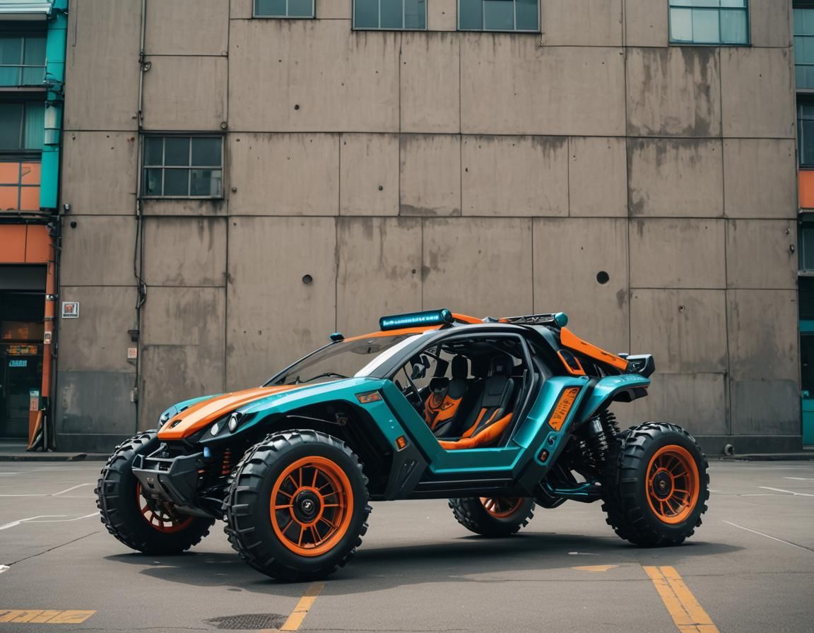 Futuristic Cyberpunk Buggy with Japanese Logos