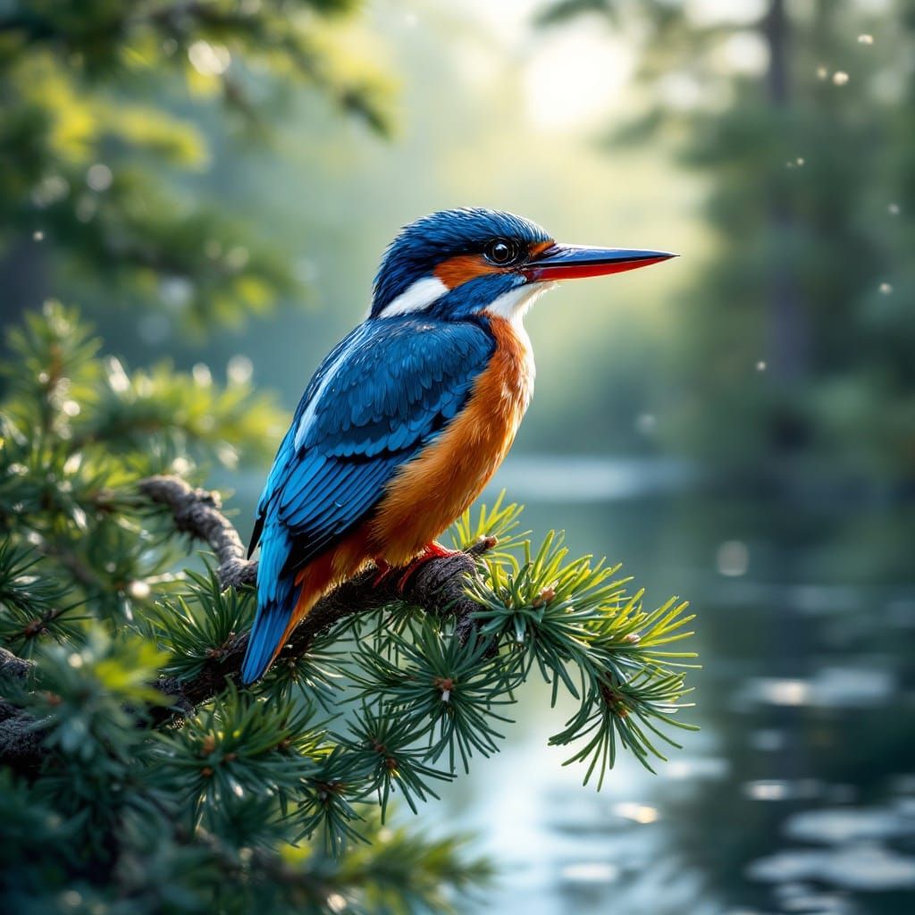 Kingfisher in Taiga Landscape