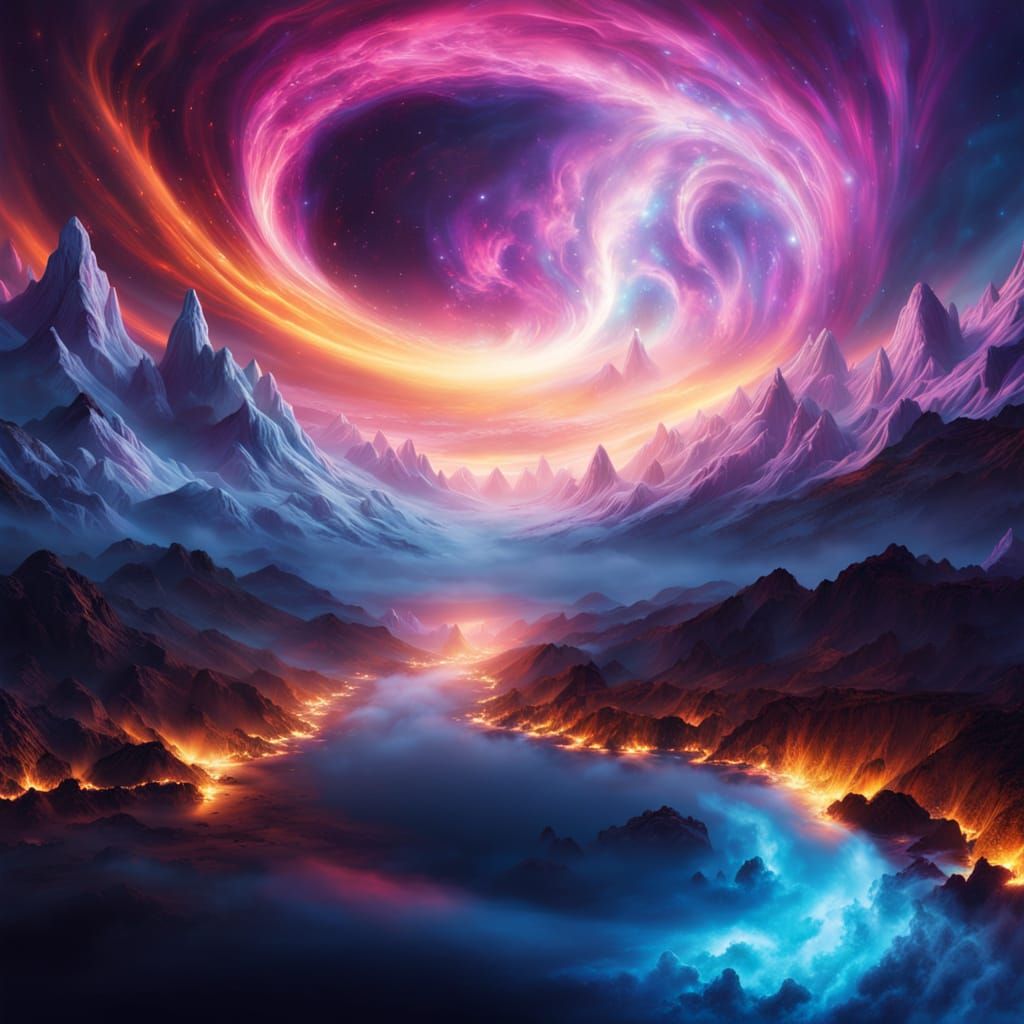 Surrealistic Cosmic Landscapes in Psychedelic Oil Painting S...