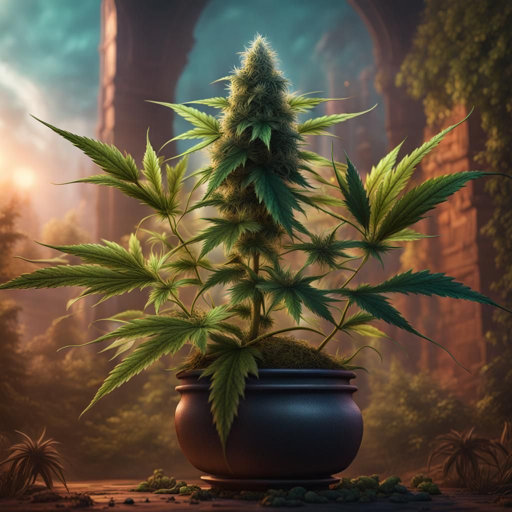 Detailed Matte Painting of a Marijuana Plant