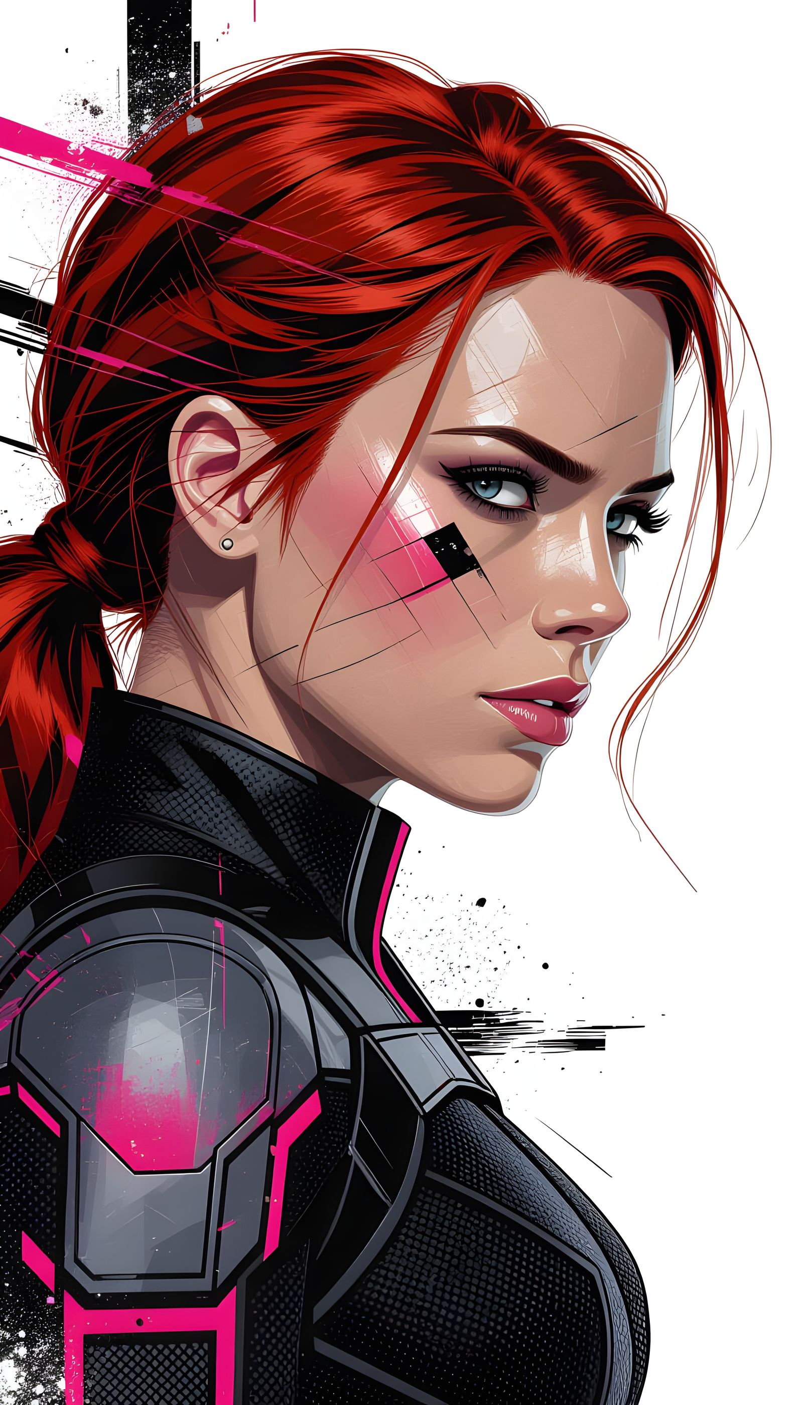 Abstract Glitch Art Portrait of Black Widow