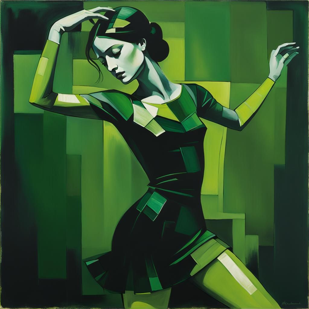 Shattered Reality: Shadows Dance in Transparent Green, Silve...