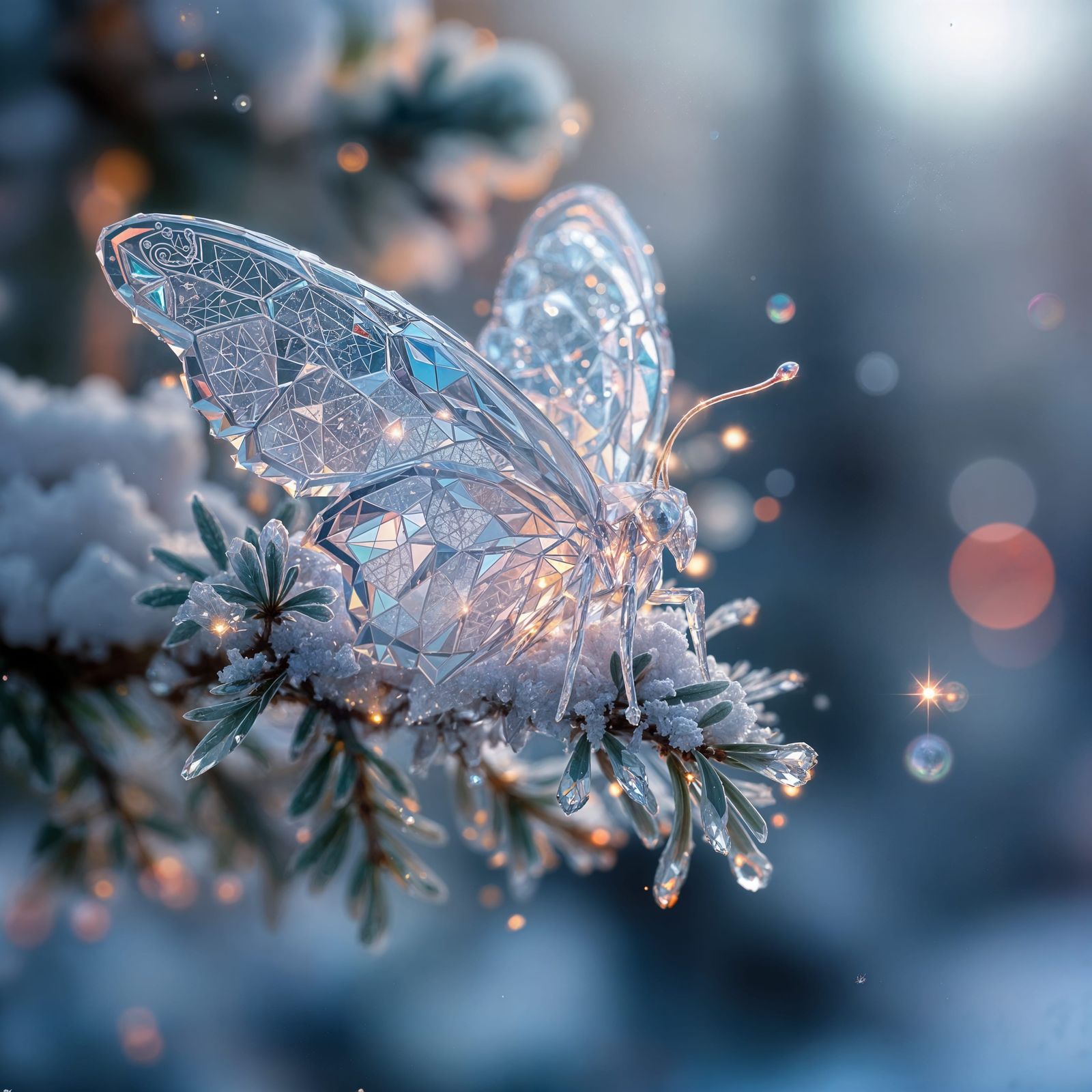 Winter's Enchanted Crystal Butterfly in Hyperrealistic Detai...