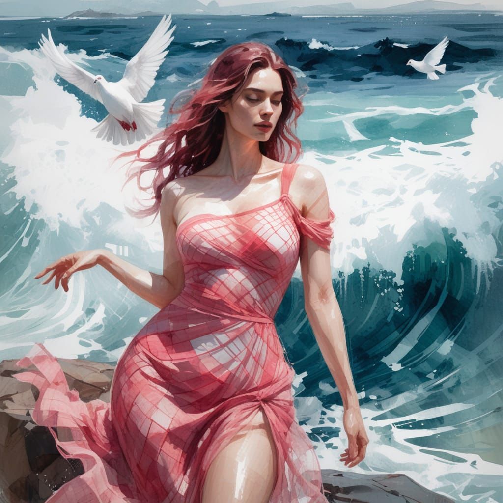 Astarte Goddess of Love in Greek Dress with Dove