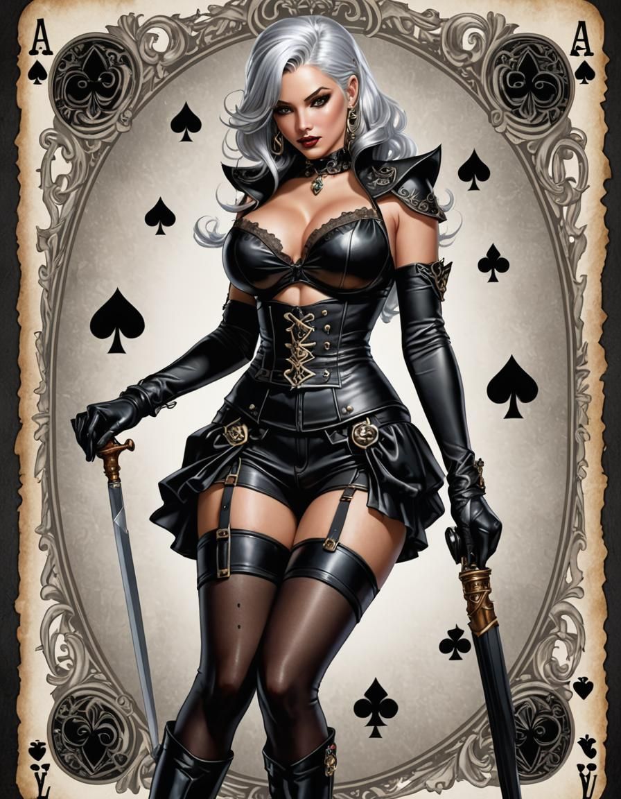 Pinup Girl on Ace of Spades Card: Hyperrealistic Art