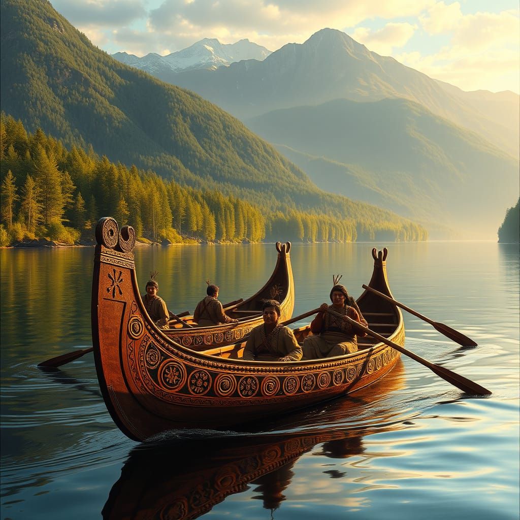 Iroquois War Canoes on St. Lawrence River in Hyperrealistic ...