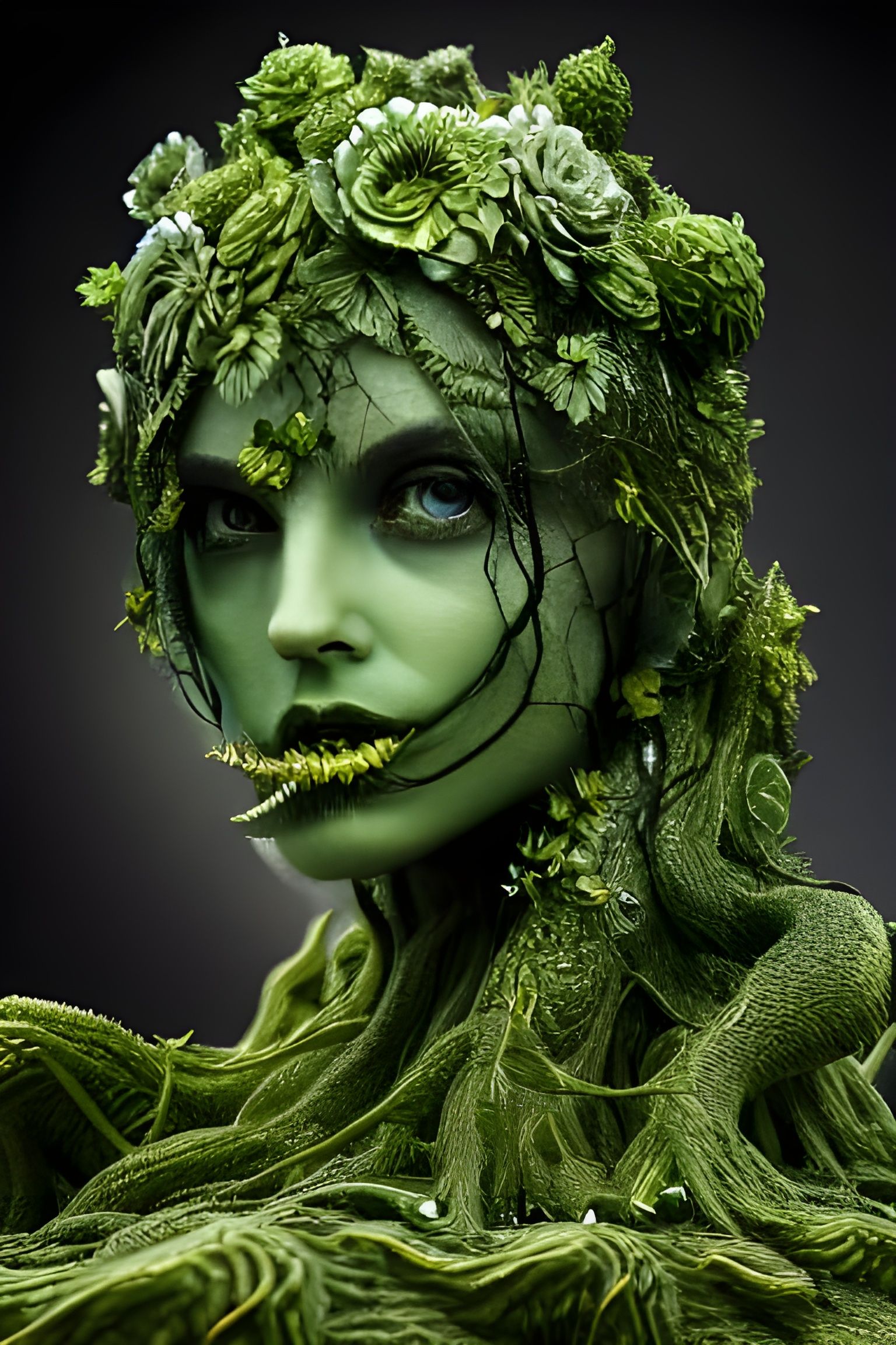 Menacing Green Tree Sculpture in Nature