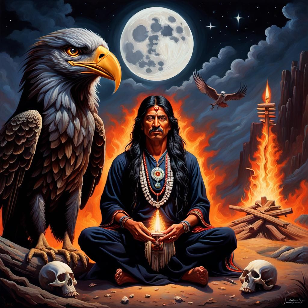 An oil painting of an Indian shaman