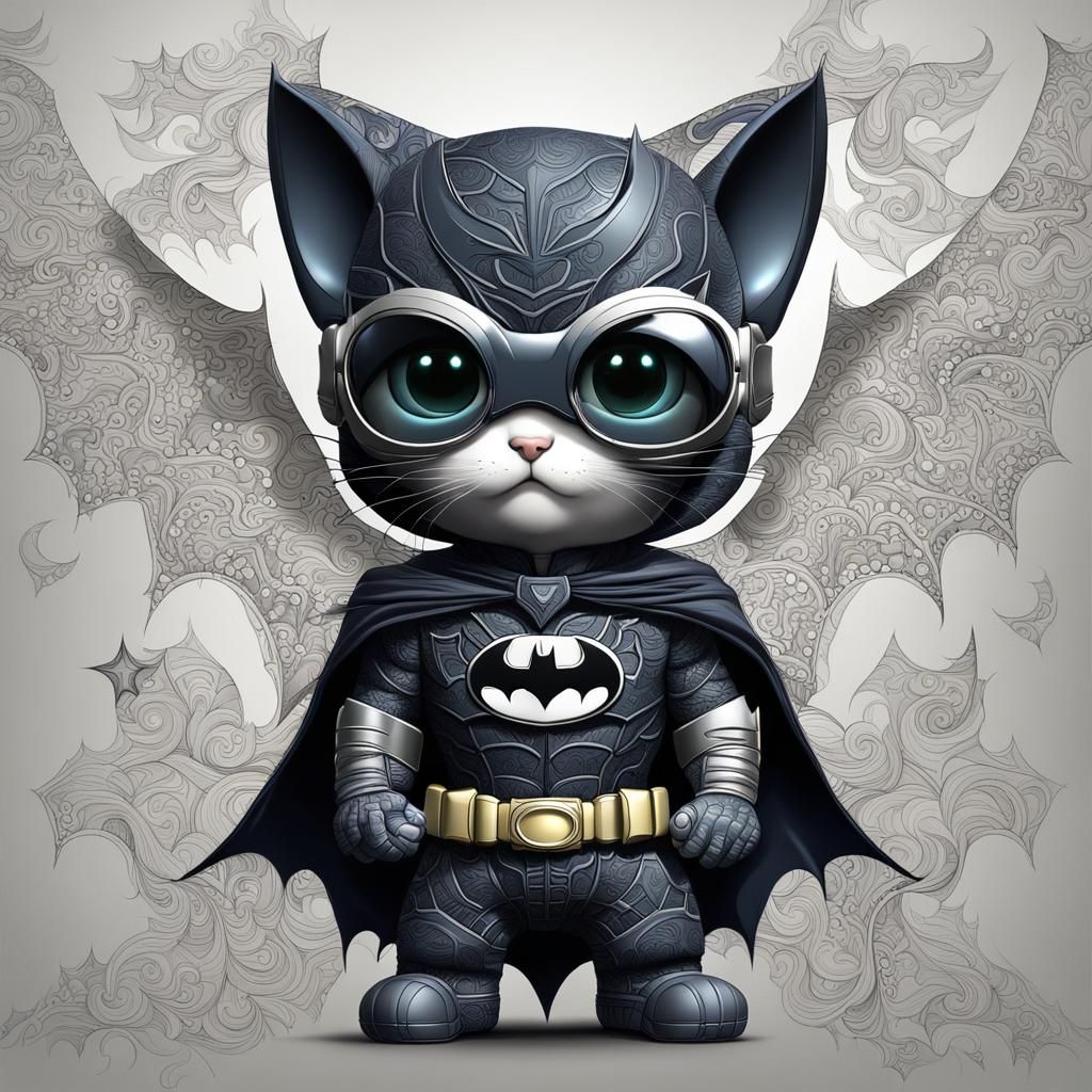 Kitten Batman Soaring, Abstract Vector Art