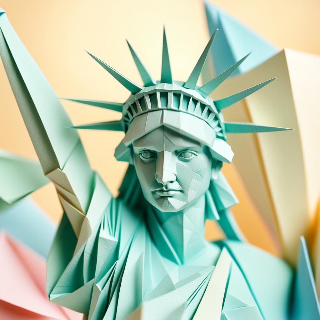 Delicate Origami Statue of Liberty in Soft Focus