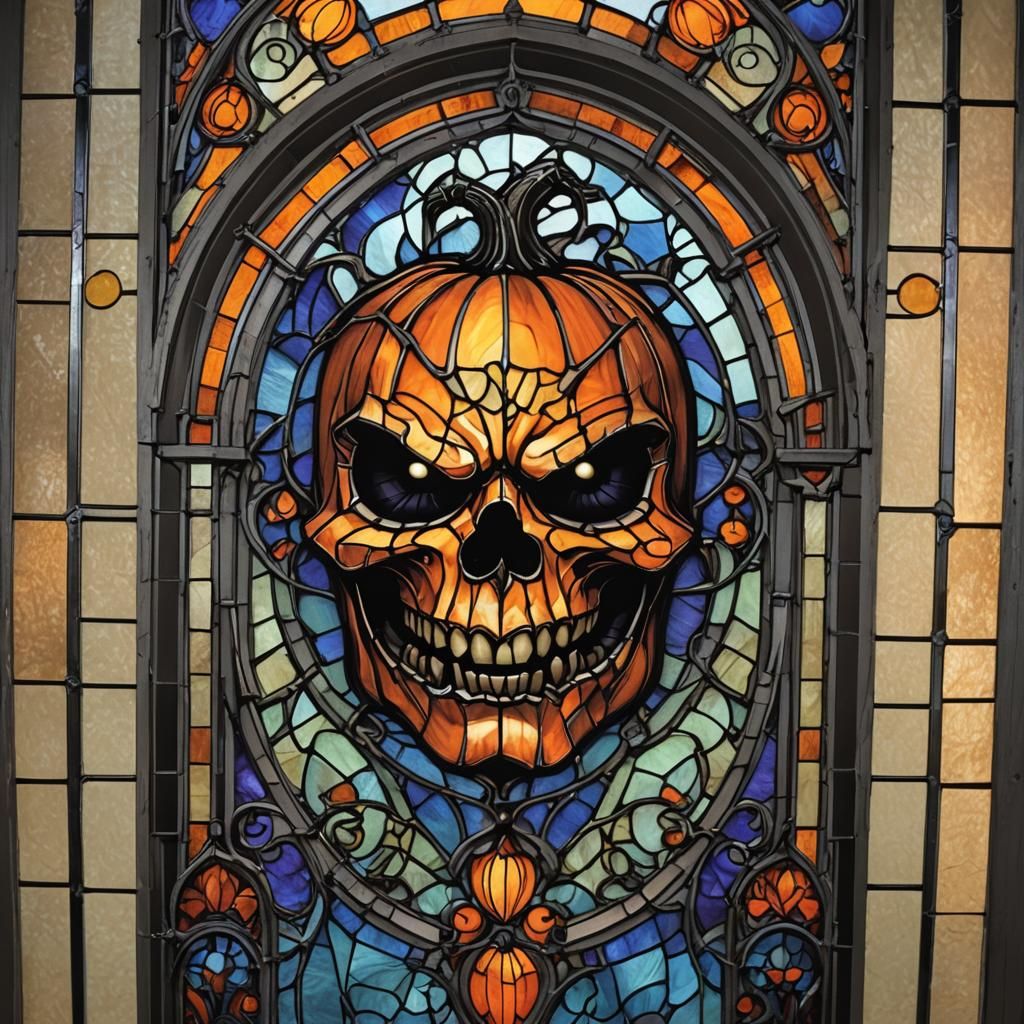 Sinister Pumpkin in Gothic Stained Glass