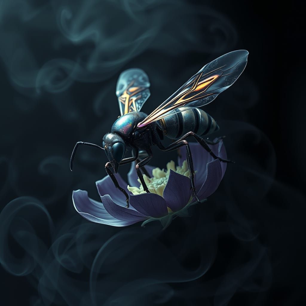 Holographic Wasp Emerges From Biomechanical Flower