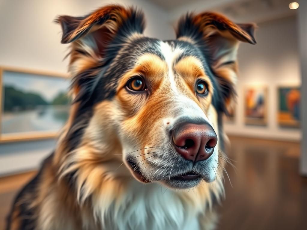 Australian Shepherd in Modernist Watercolor Painting