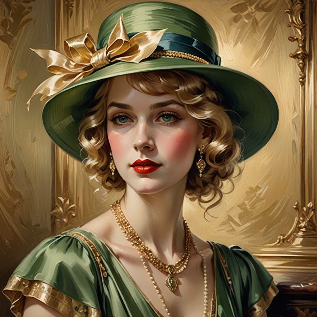 Vintage Flapper Woman in Elegant Green Attire