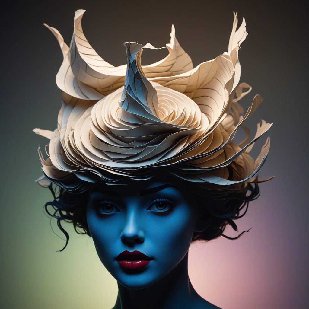 Beautiful Woman in Paper Mache Art with Iridescent Colors an...