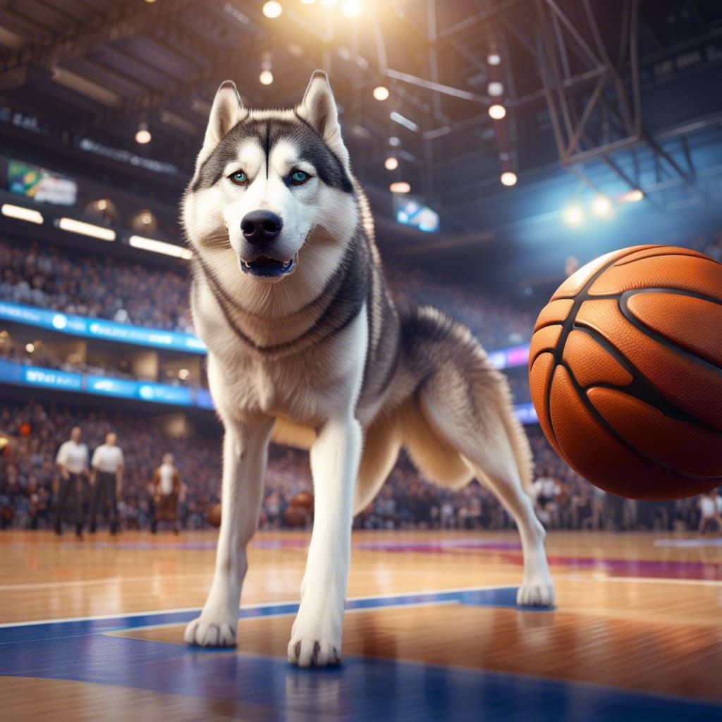 Siberian Husky Playing Basketball