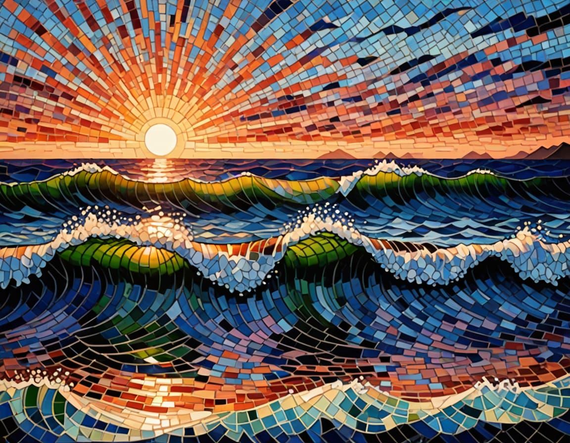 Maximalist Mosaic Sunset Sea Art