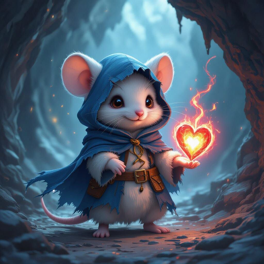 Cute Mouse Merchant Holding Magical Heart