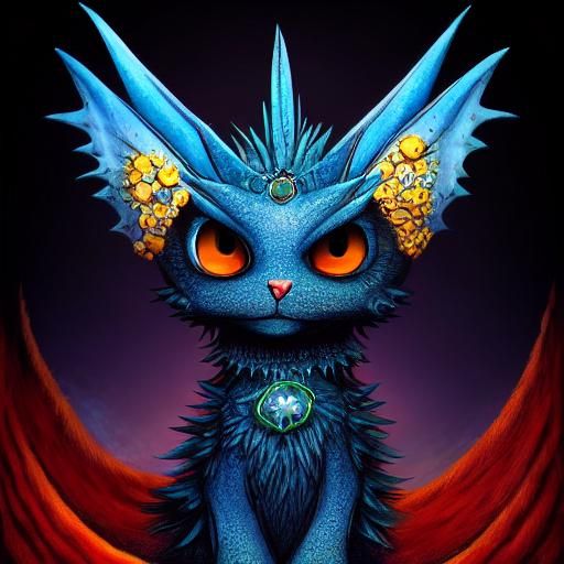 Gothic-Punk Baby Dragon in Whimsical Fairytale Scene