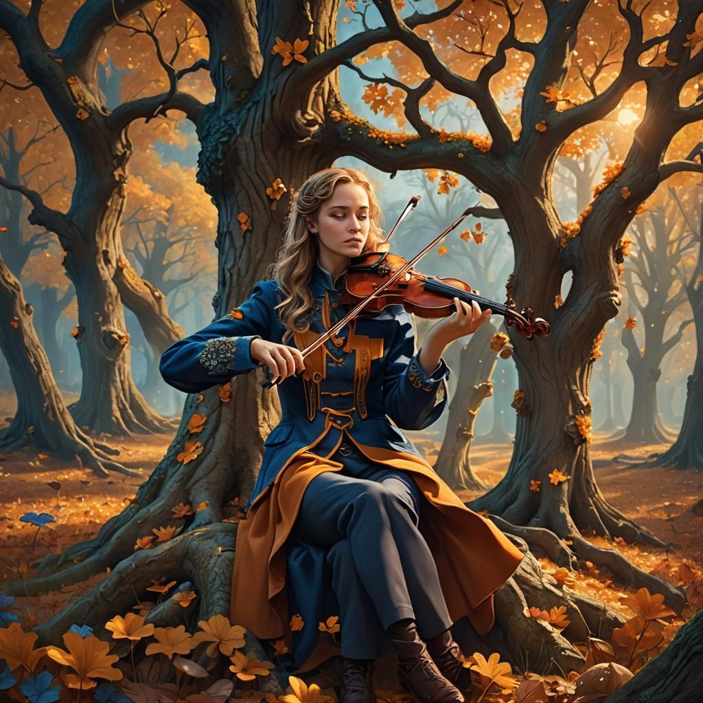 La Cigale's Autumnal Violin Serenade: Fantasy Concept Art