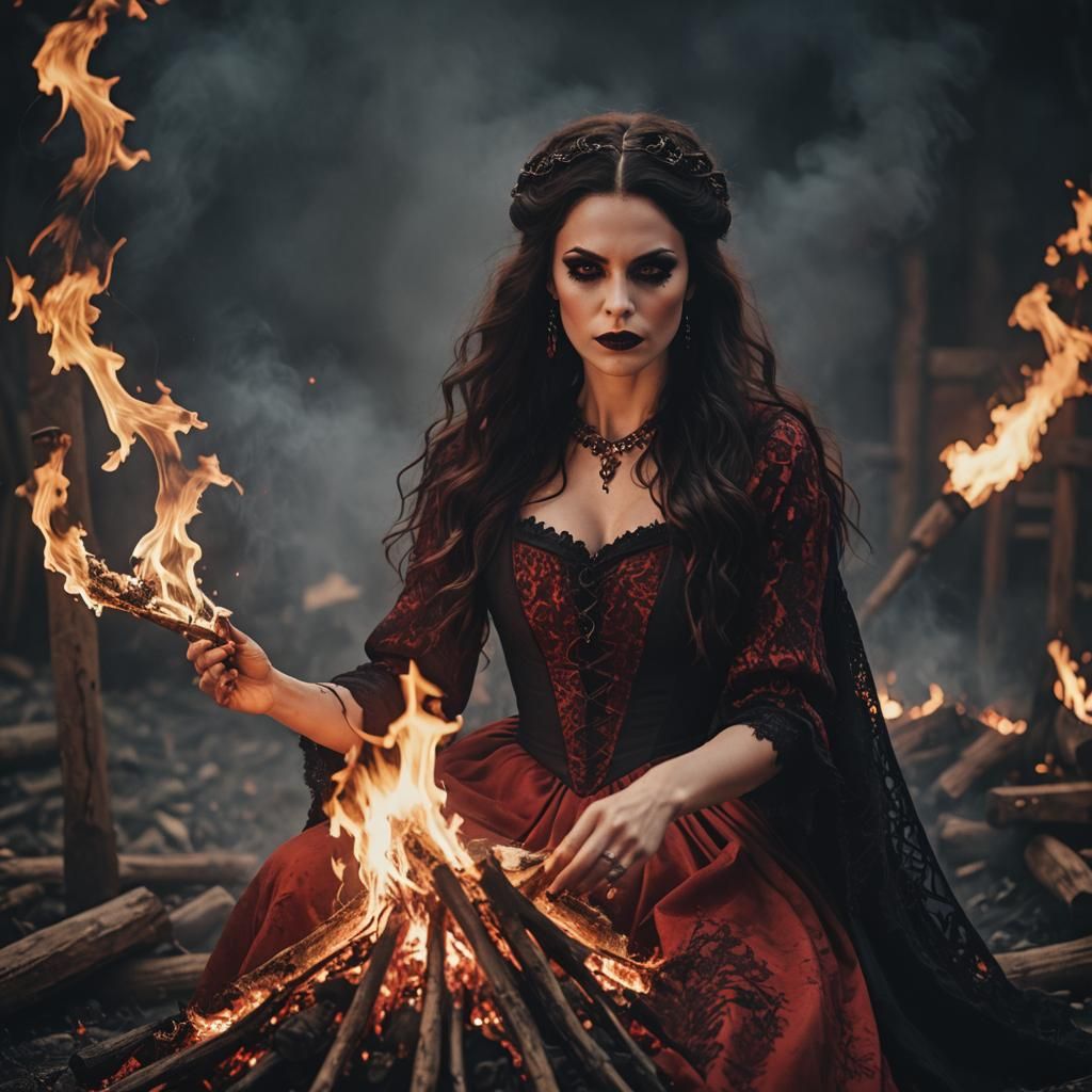 Gothic Witch Pyre: Cinematic Film Still