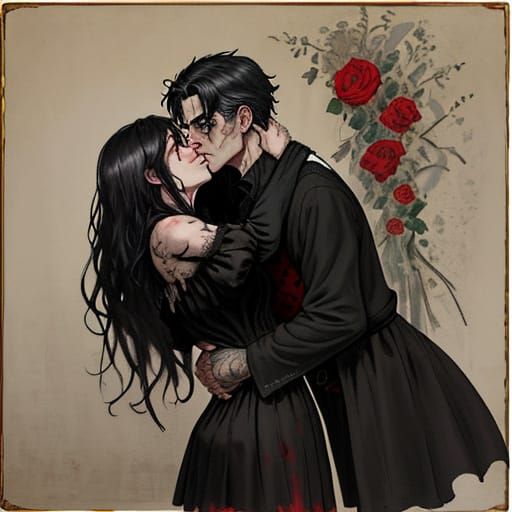 Gothic Valentine's Day Skull with Romantic Couple