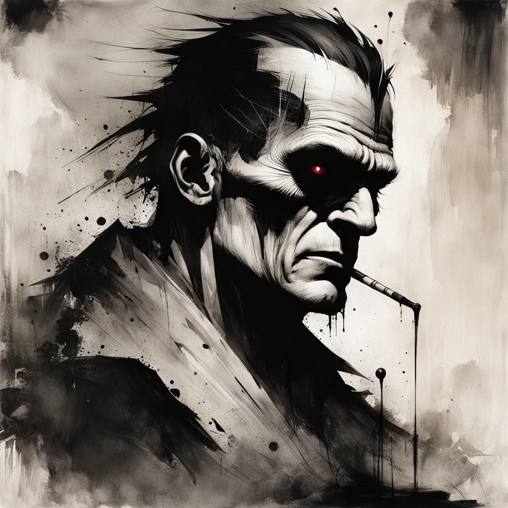 Frankenstein's Monster in Dark Horror Style